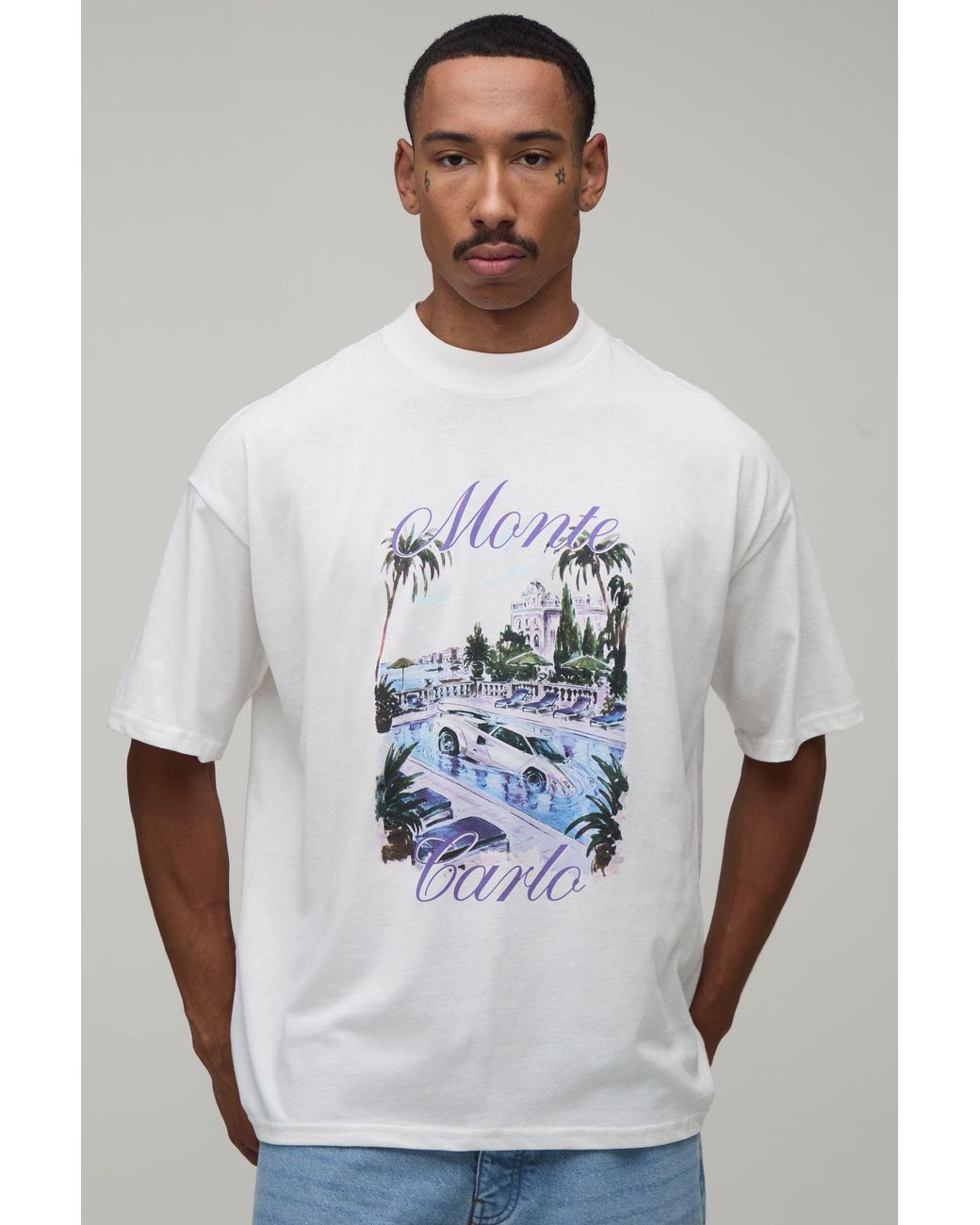BoohooMAN Gray Oversized Monte Carlo Car Print T-Shirt Cotton for men