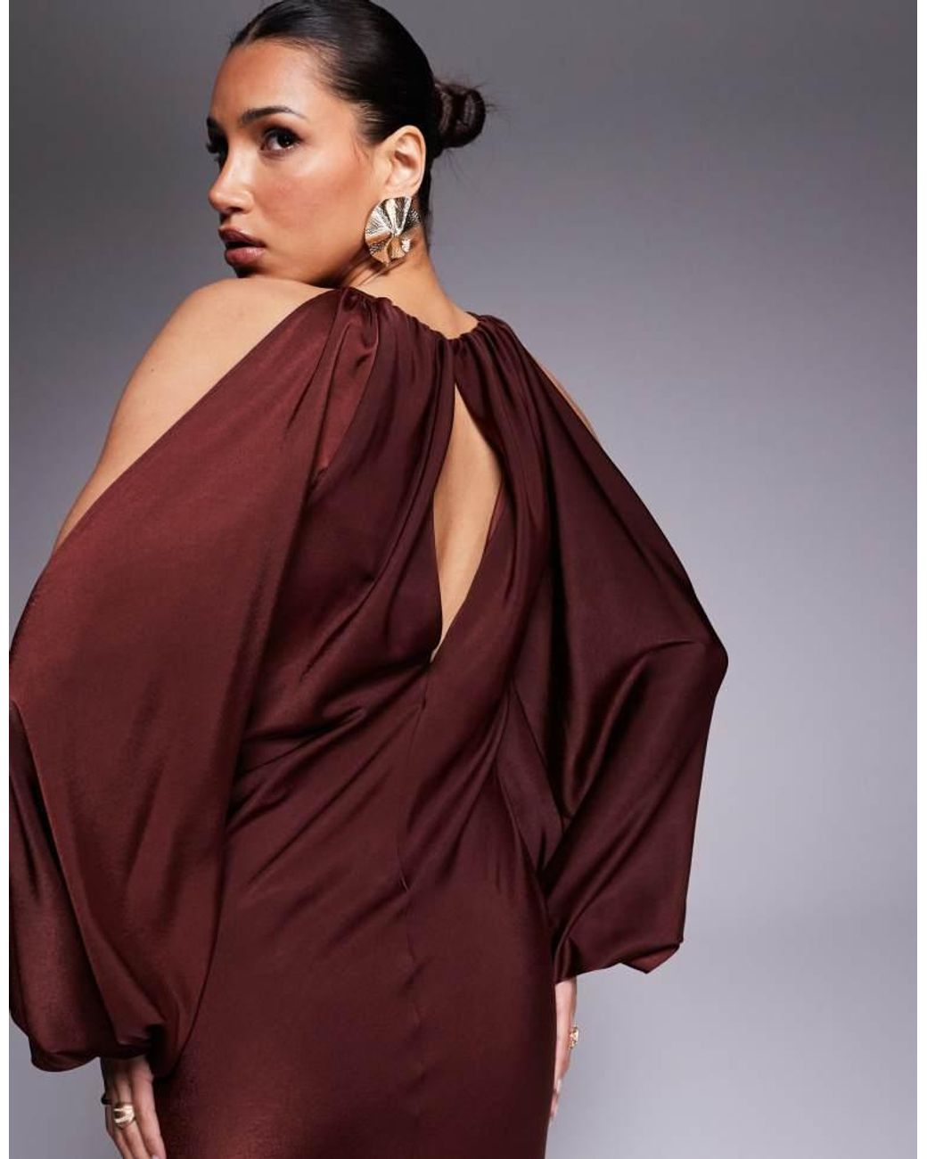 ASOS Purple Cold Shoulder Blouson Maxi Dress