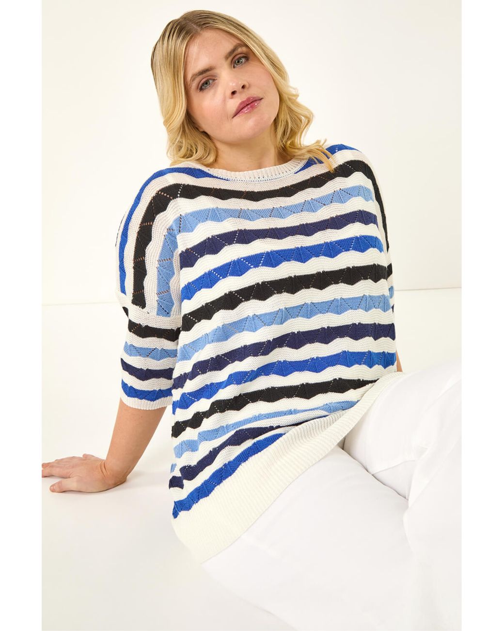 Roman Blue Curve Wave Stripe Jumper
