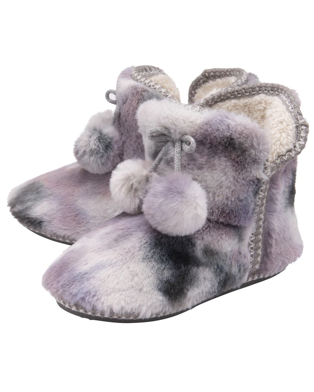 Dunlop Gray Ladies/ Fluffy Pom Pom Memory Foam Slipper Booties (7, /Mink) Fur