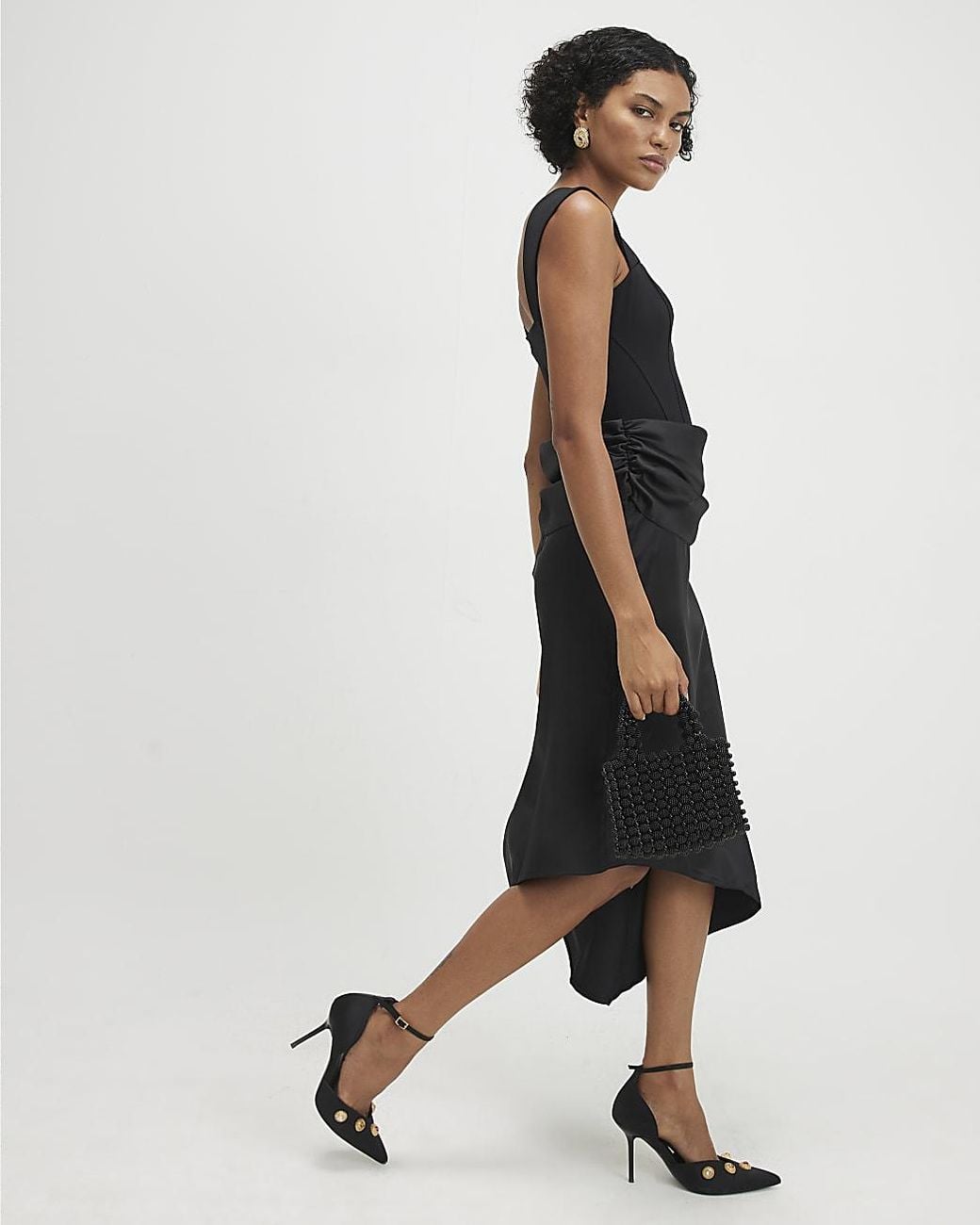 River Island Black Midi Dress Satin Sleeveless