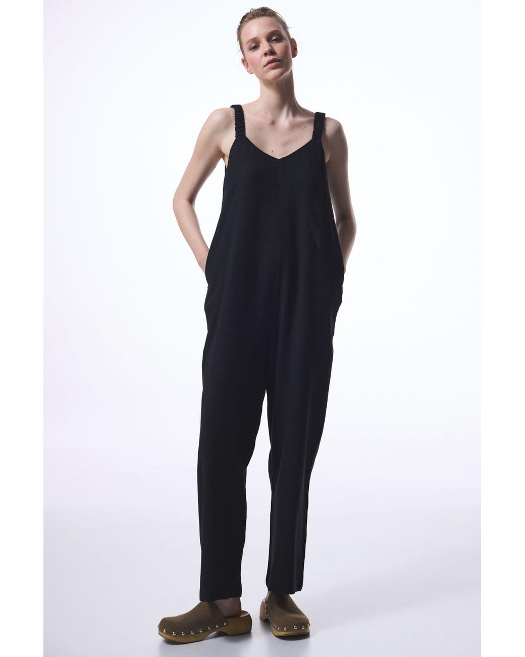 Penti Blue Fitted V-Neck Straight-Leg Jumpsuit With Pockets