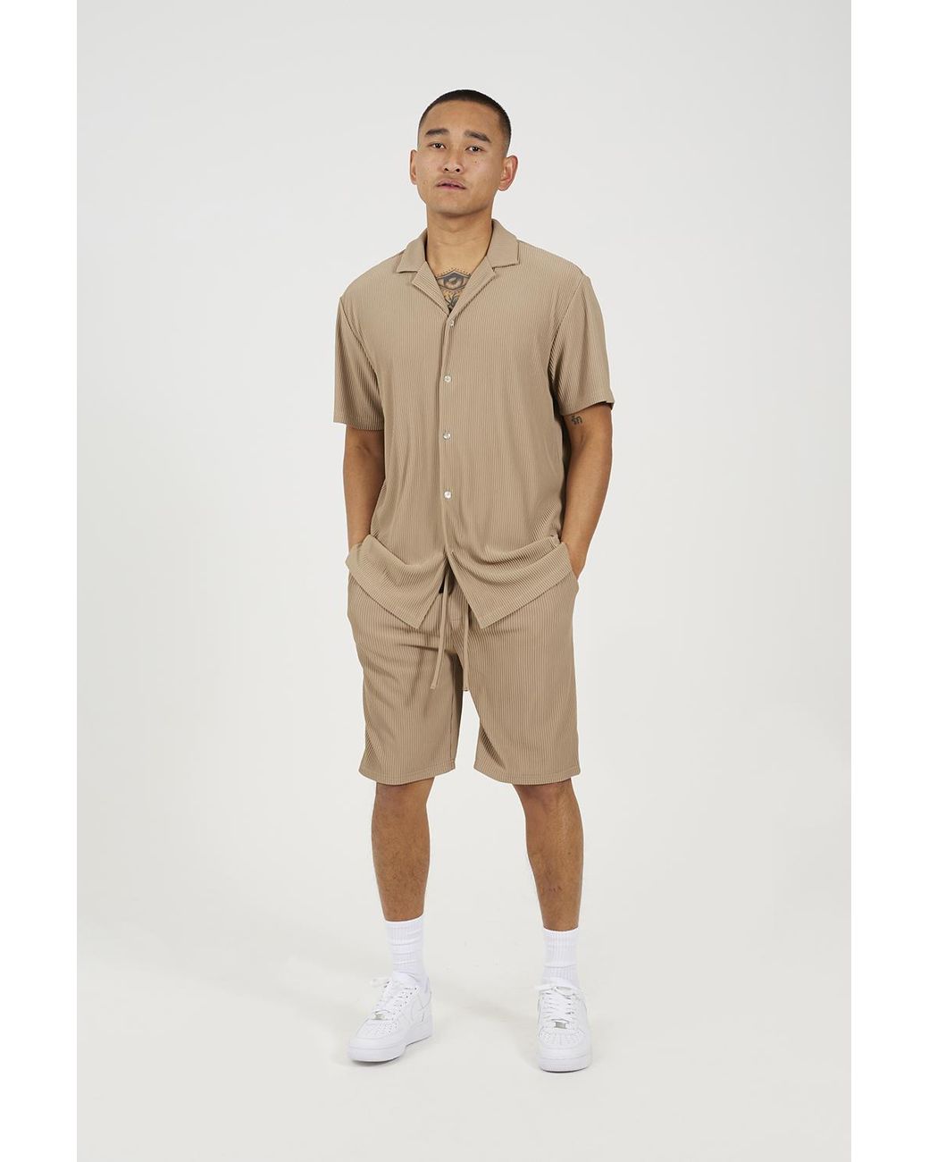 Brave Soul Natural Pleated Shorts for men