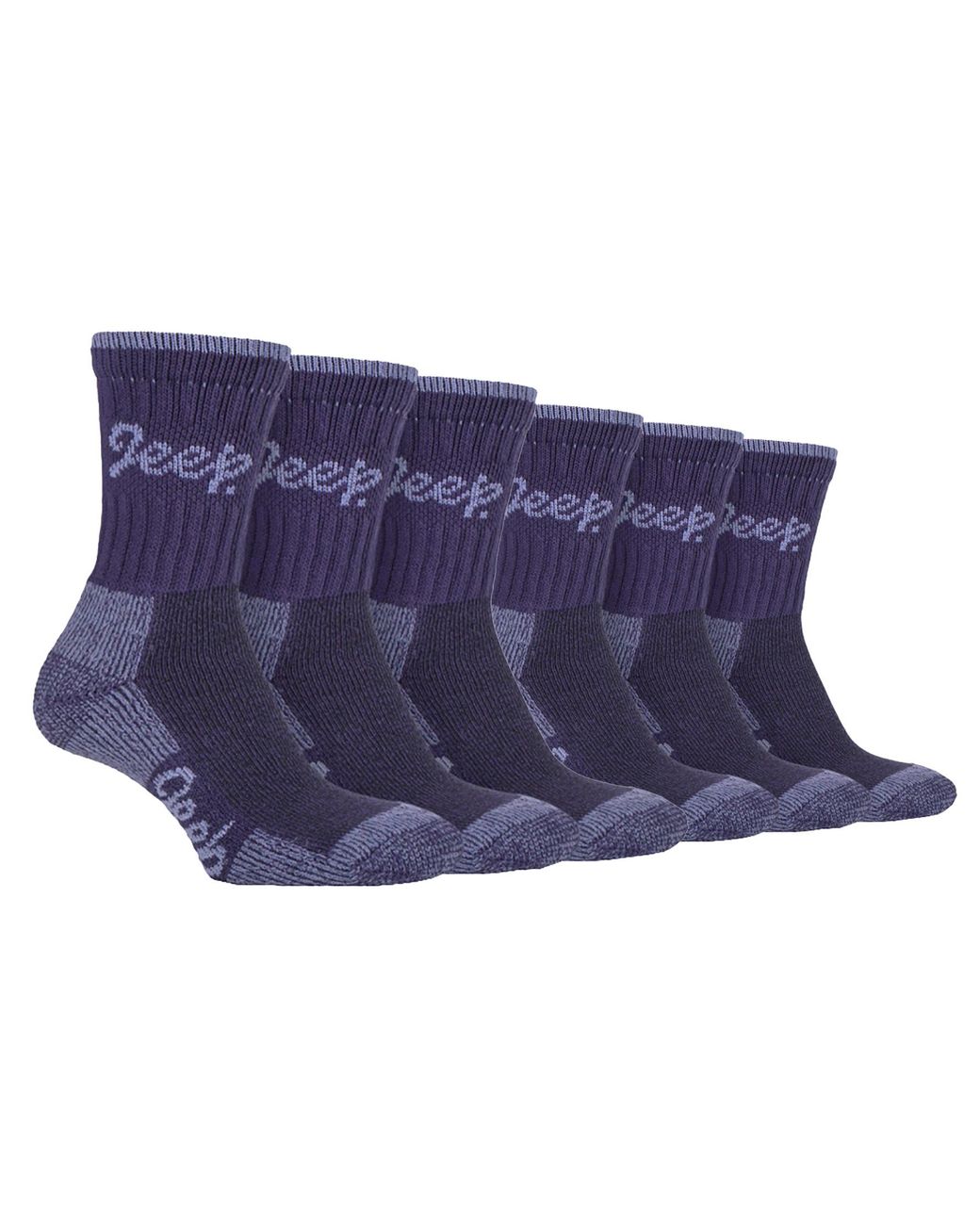 Jeep Blue 6 Pair Multipack Ladies Cotton Breathable Padded Hiking Socks