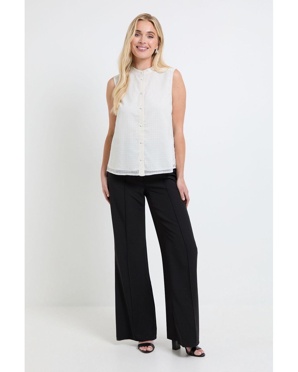 Wallis White Petite Check Organza Sleevelss Blouse