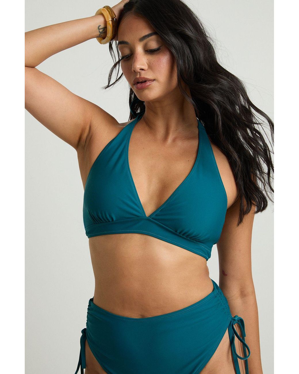Boohoo Blue Plunge Halterneck Bikini Top