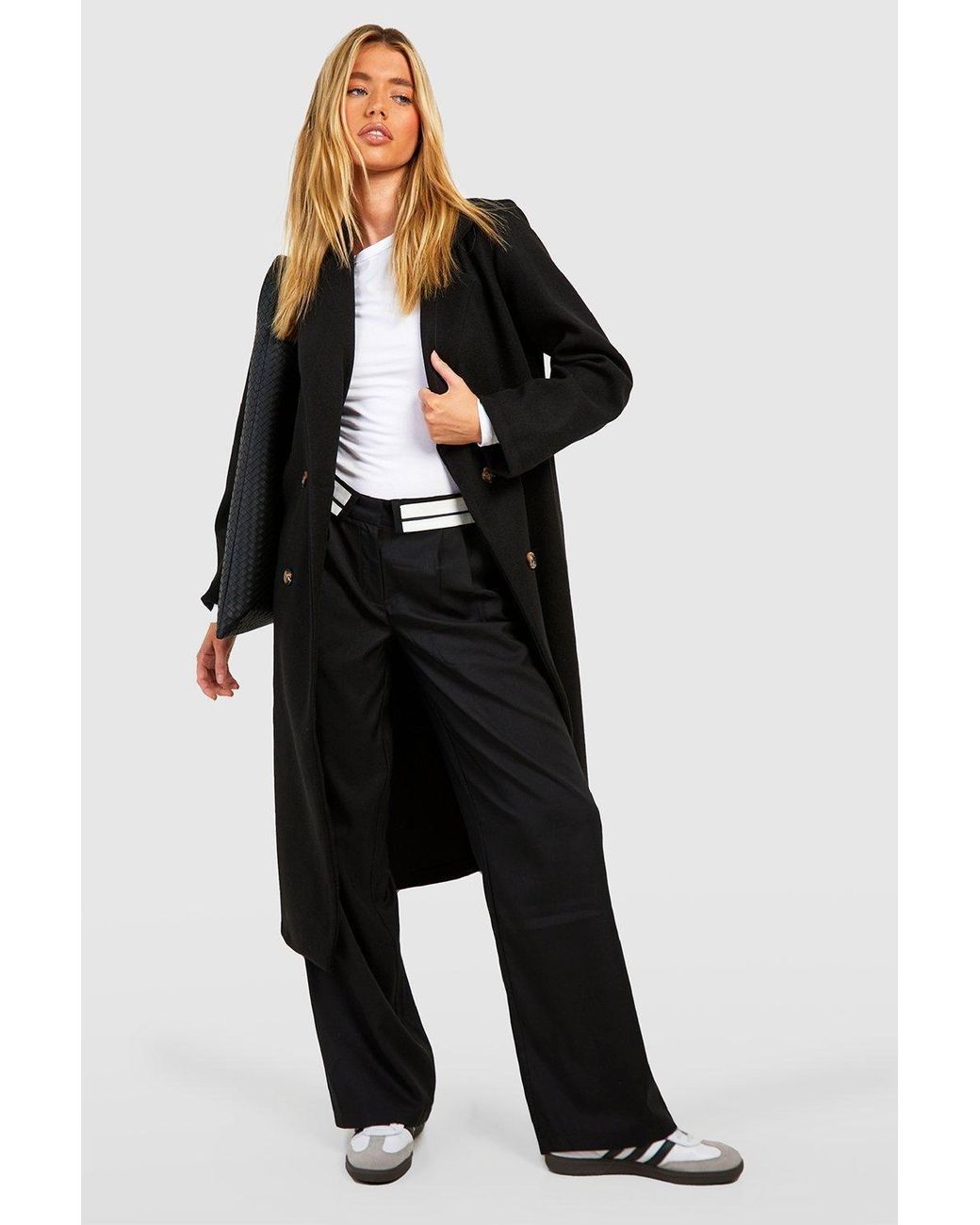 Boohoo Black Double Breasted Longline Coat