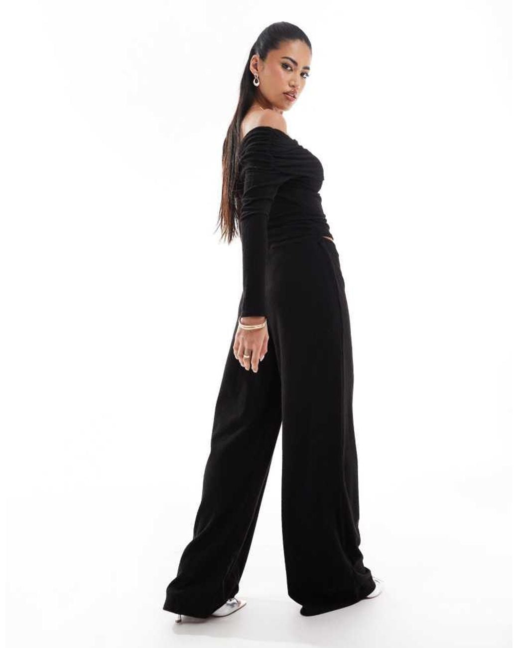 Kaiia Black Exclusive Soft Rib Wide Leg Trousers Co-Ord