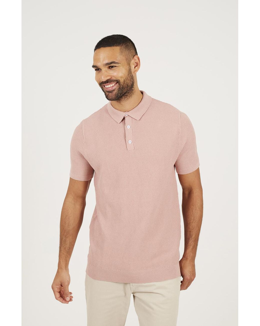 Brave Soul Pink Dusty Short Sleeve Knitted Polo Shirt for men