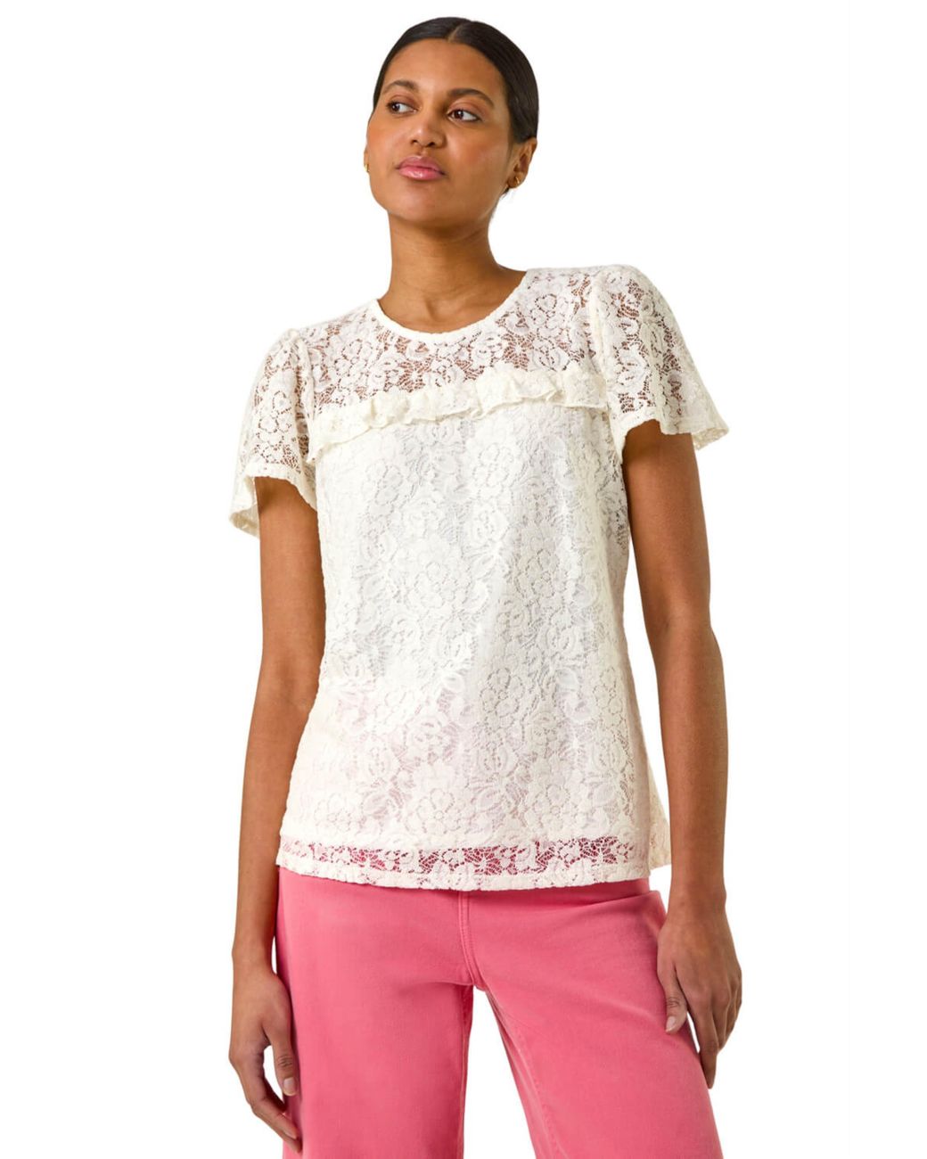 Roman White Lace Frill Top