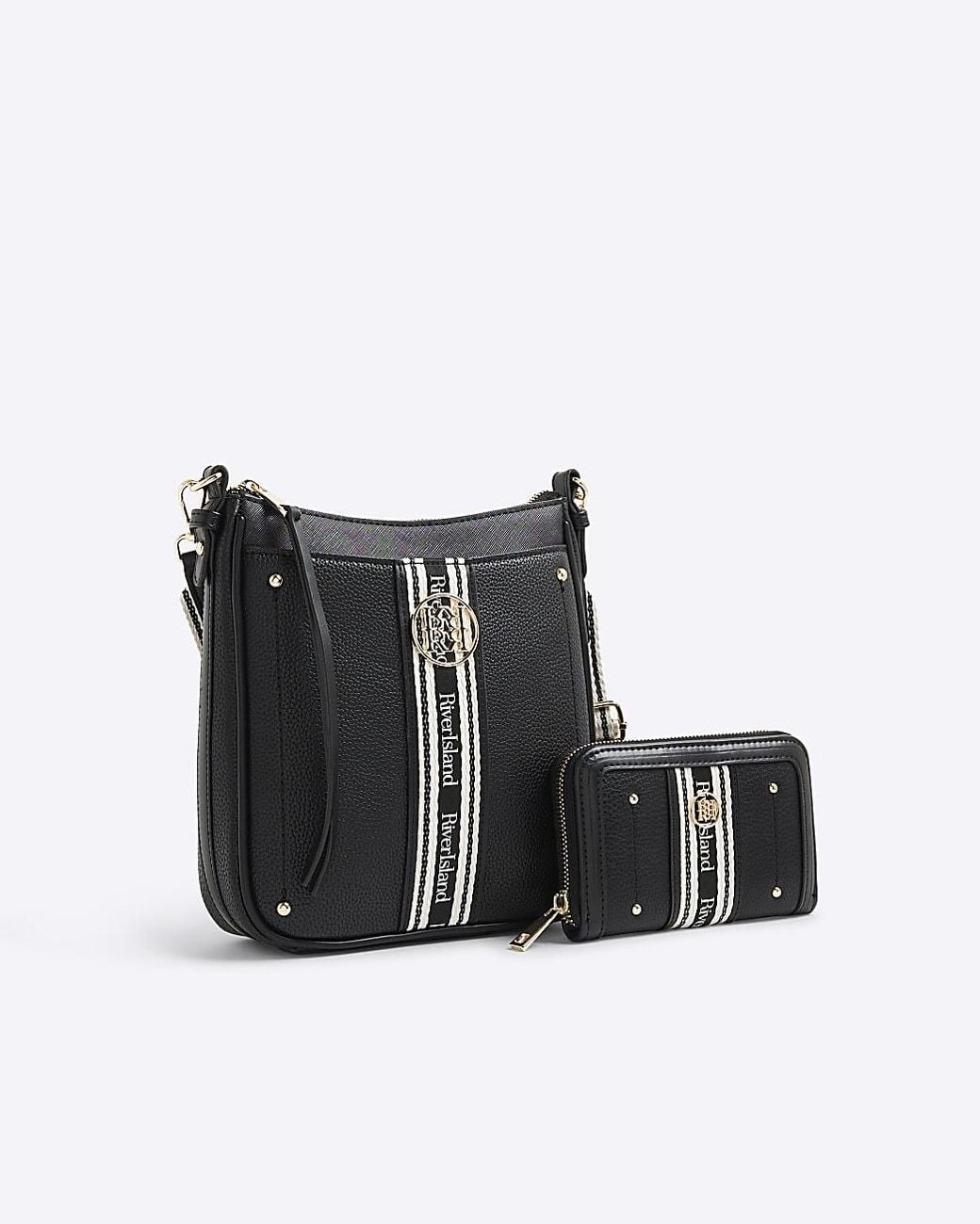 River Island Black Messenger Bag & Purse Set Branded 2 Piece