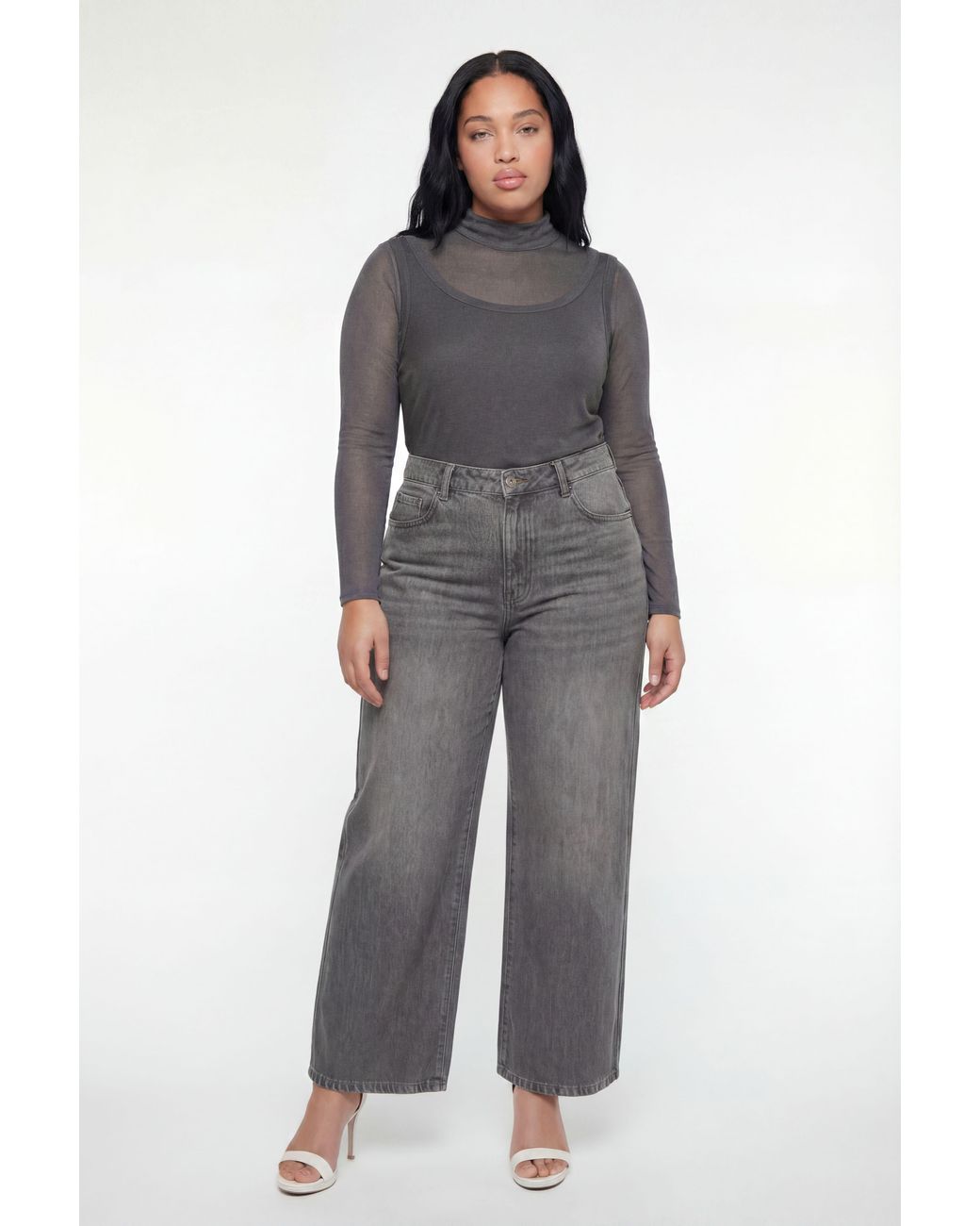 Boohoo Gray Plus 2-1 Layered High Neck Long Sleeve Top