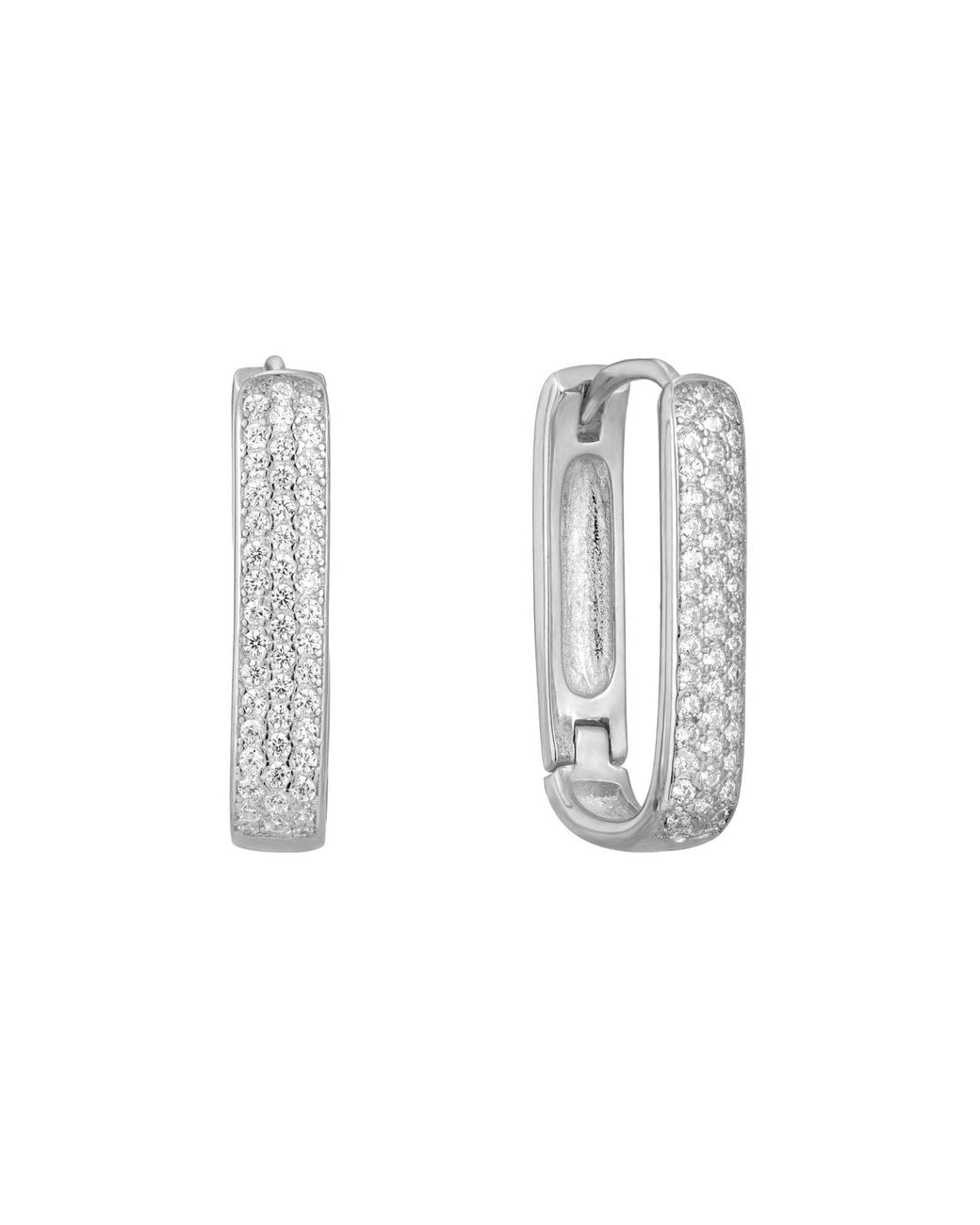 SEOL + GOLD White Sterling Pave Cz Rectangle Hoops