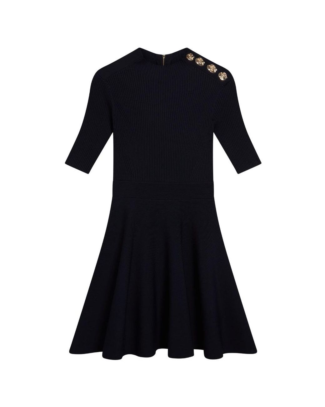 Ted Baker Black Lilano Ribbed Knit Button Detail Dress Viscose