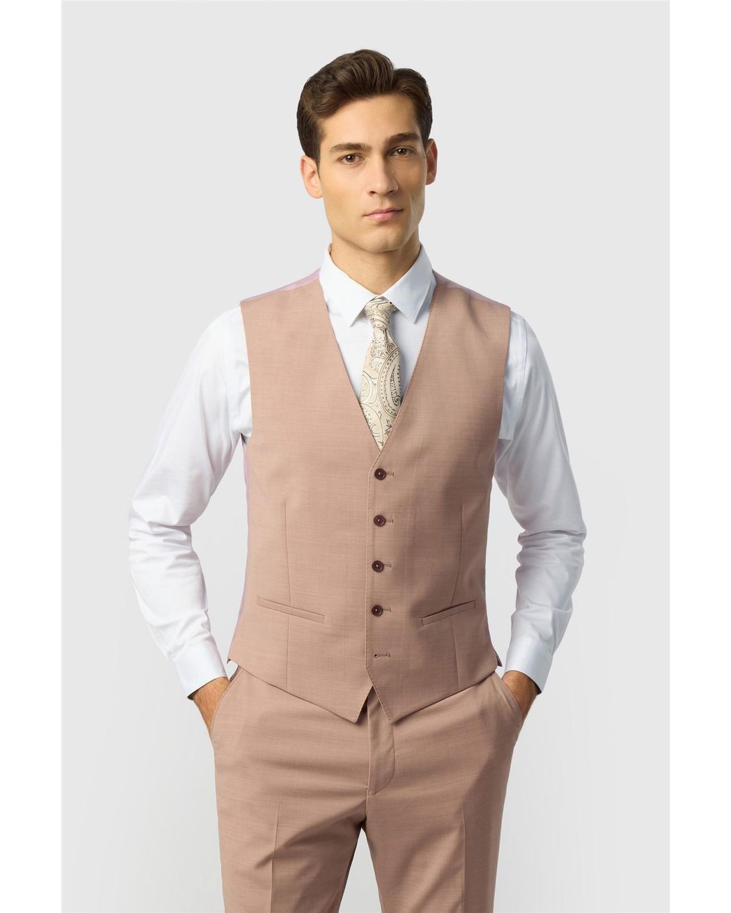 Ted Baker Natural Single Breasted Five Button V-Neck Slim Fit Suit Waistcoat for men