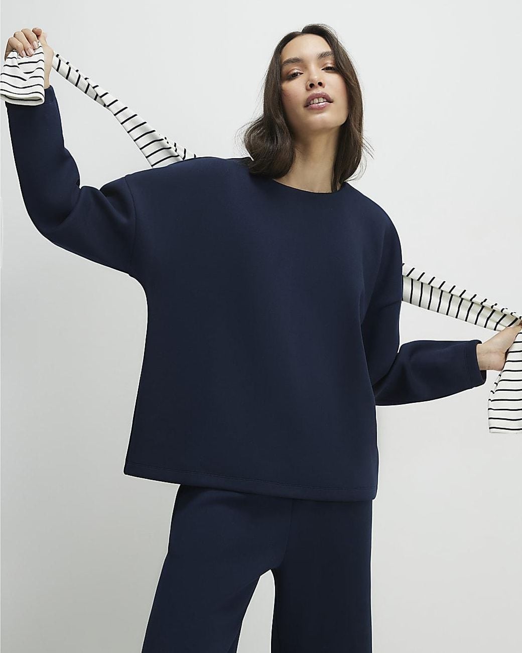 River Island Blue Top Premium Twill Long Sleeve