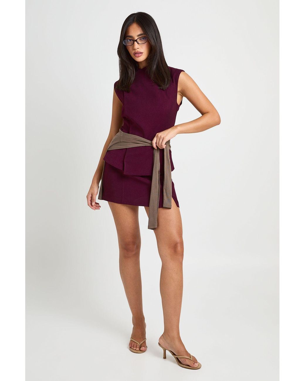 Boohoo Split Hem Tailored Mini Skirt