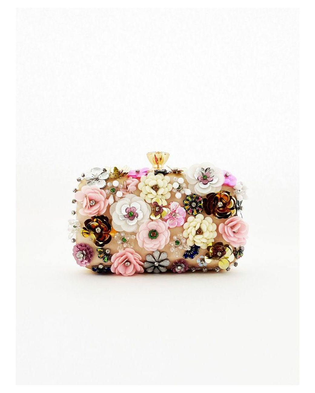 SVNX Gray Floral Applique Clutch Bag