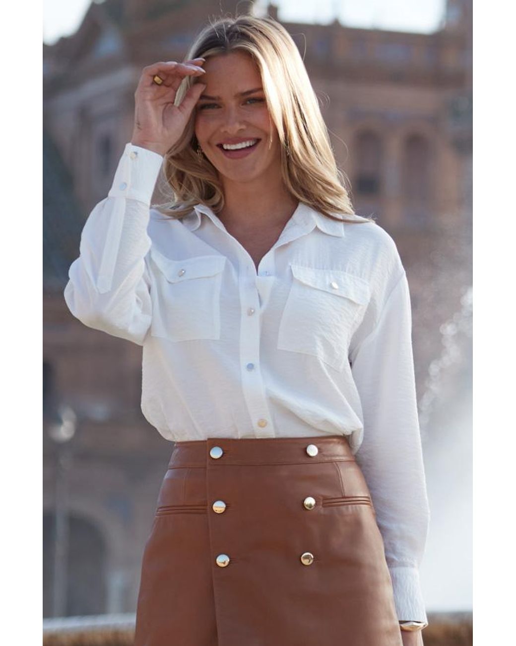 Sosandar Brown Ivory Textured Longline Utility Shirt