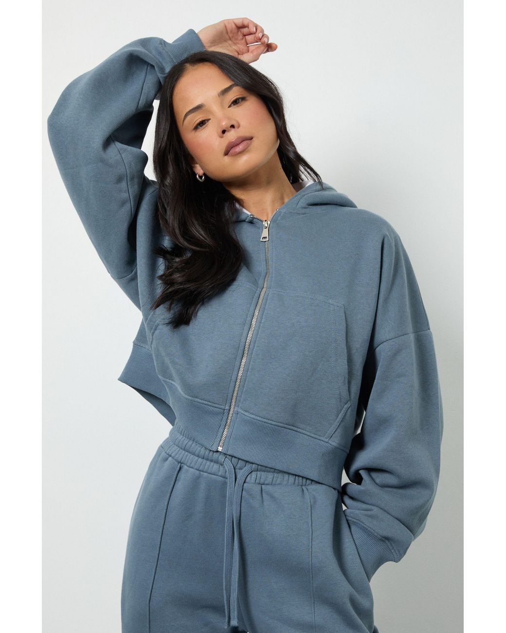Boohoo Blue Boxy Balloon Sleeve Oversized Zip Through Hoodie