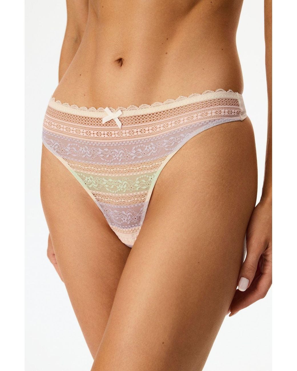 Penti Natural Lace Striped Thong