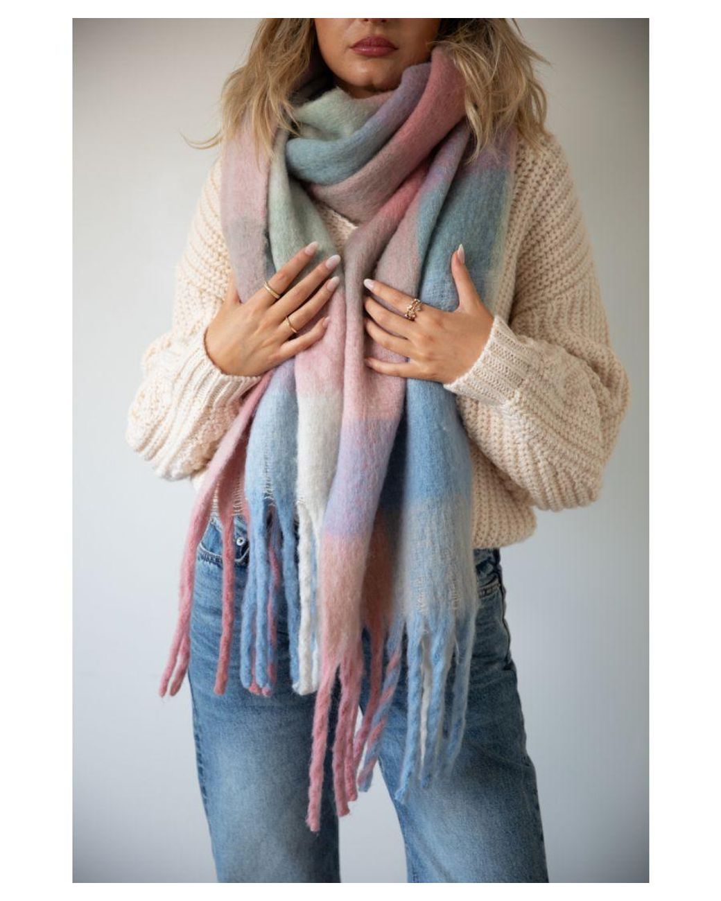 SVNX Blue Light Check Scarf & Beanie Set