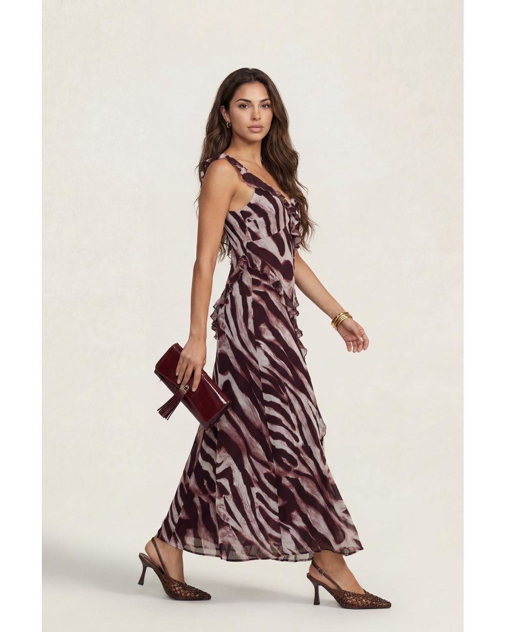 Urban Bliss Pink Animal Ruffle Maxi Dress