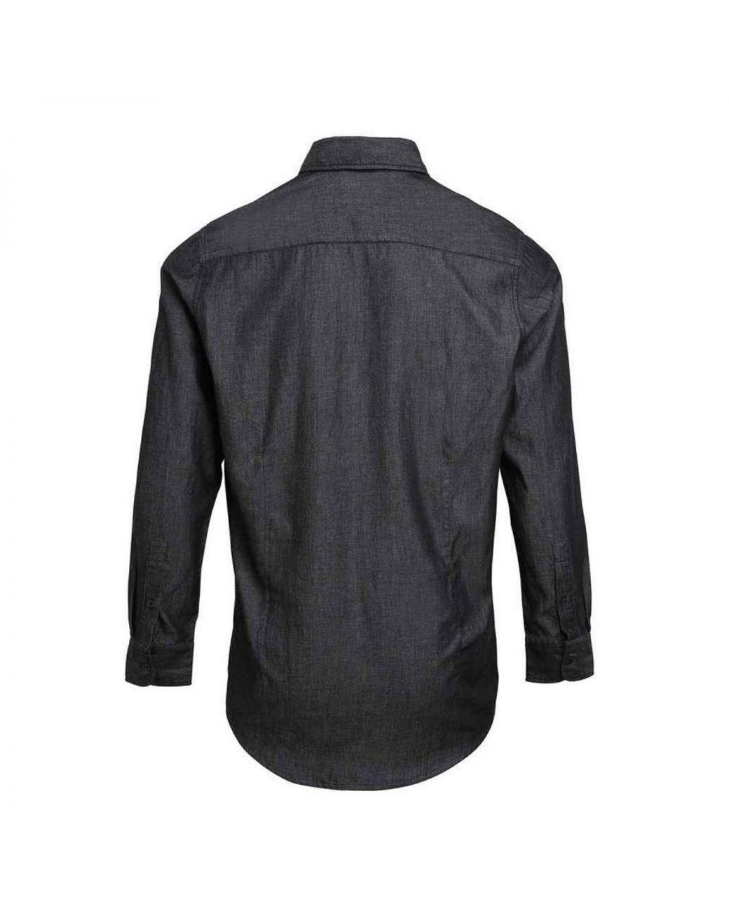 PREMIER Black Denim Contrast Stitching Shirt Denim) Cotton