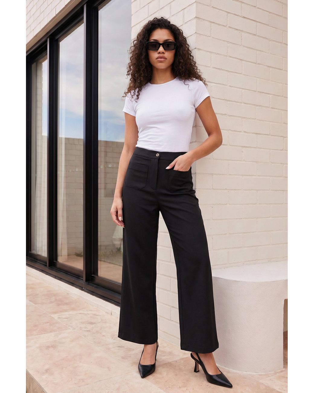 Roman Black Petite Front Pocket Trouser