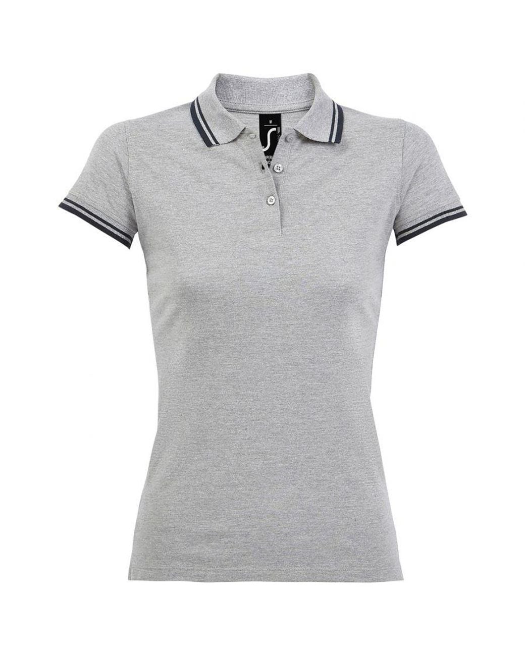 Sol's Gray Ladies Pasadena Tipped Short Sleeve Pique Polo Shirt (Heather/