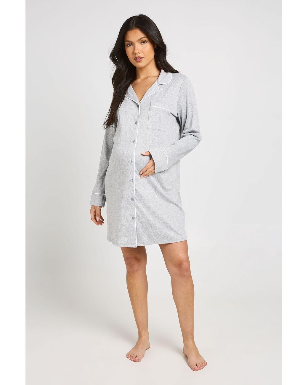 Boohoo White Maternity Piping Detail Nightie