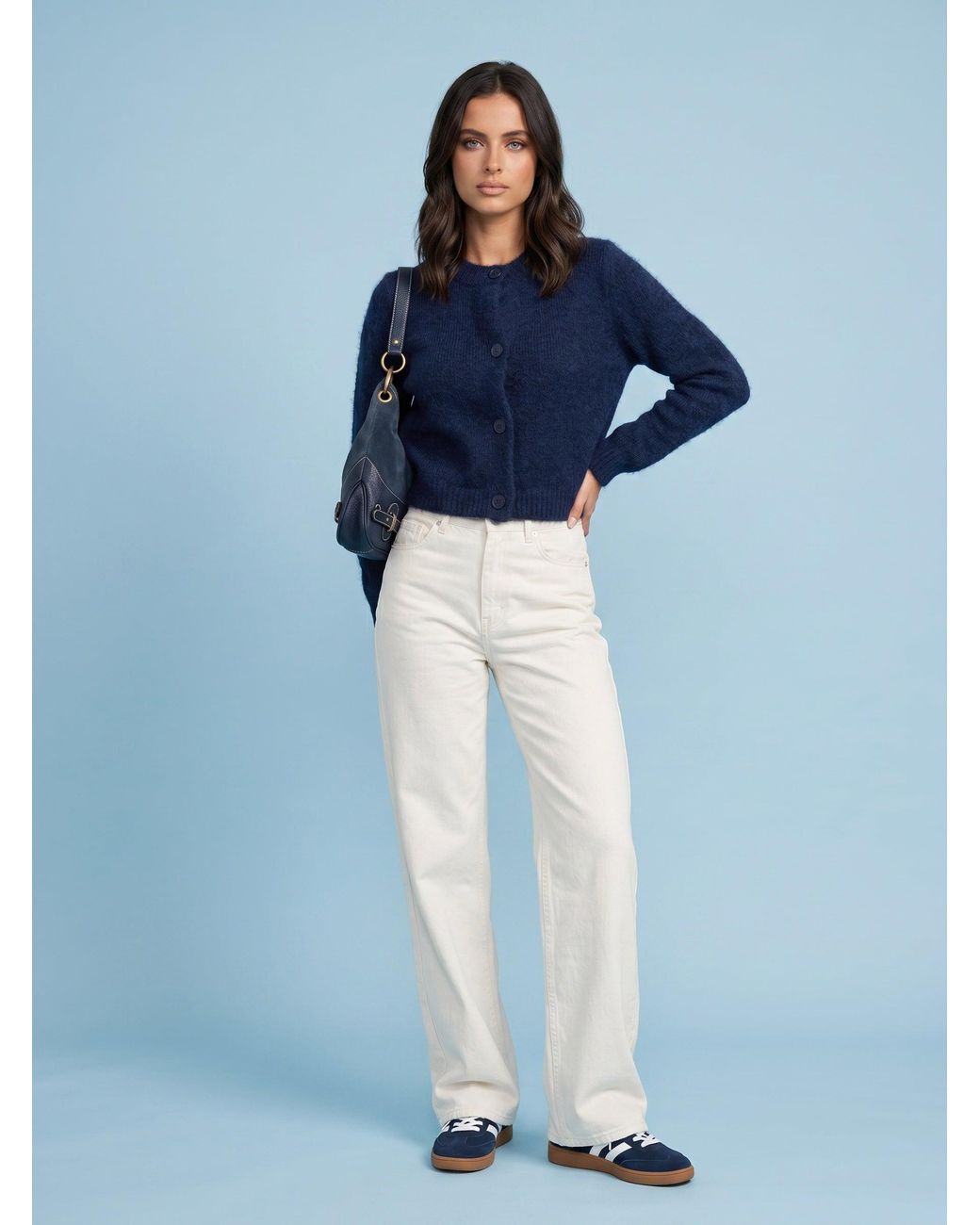 Urban Bliss Blue Wool Blend Cropped Cardigan