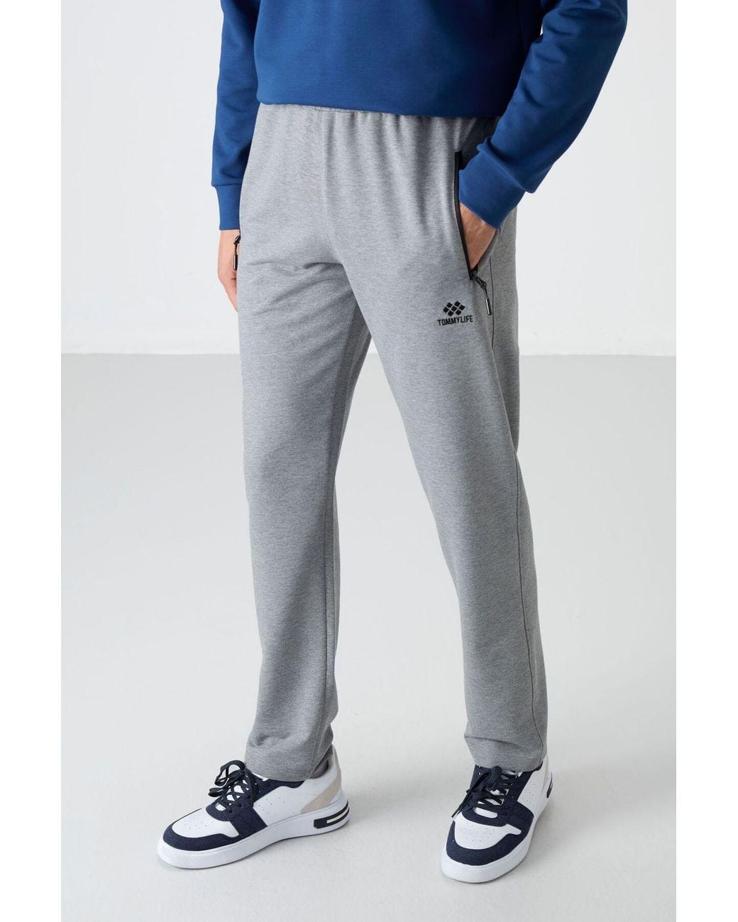 TOMMY LIFE Blue Regular Fit Straight-Leg Sweatpants for men