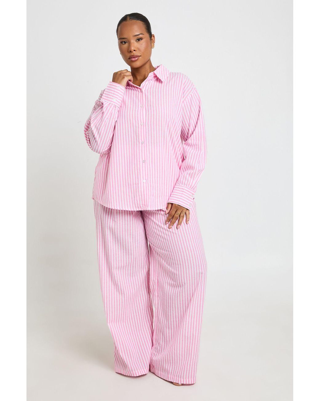 Boohoo Pink Plus Cotton Pinstripe Pyjama Trousers