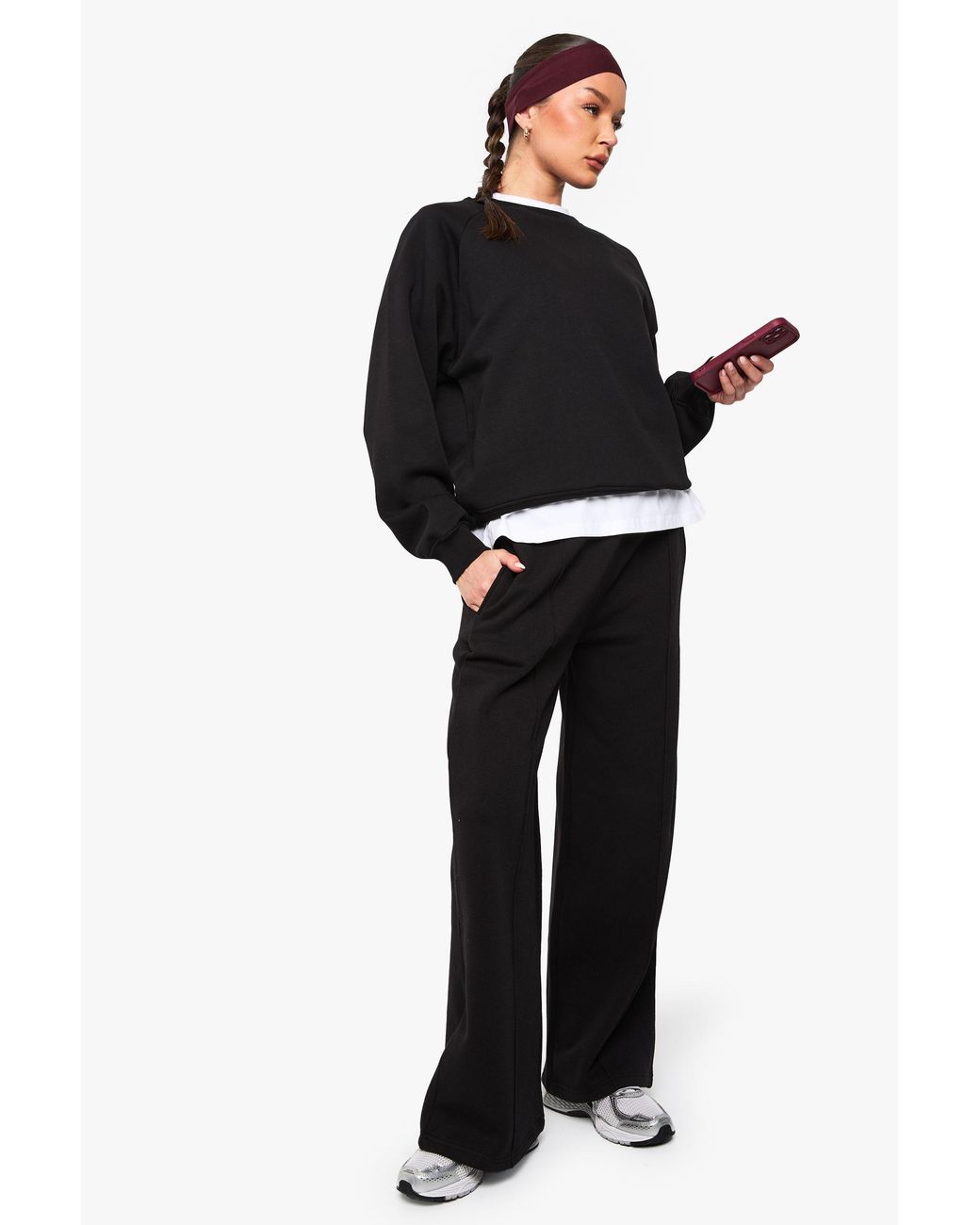 Boohoo Black Pintuck Detail Straight Leg Jogger