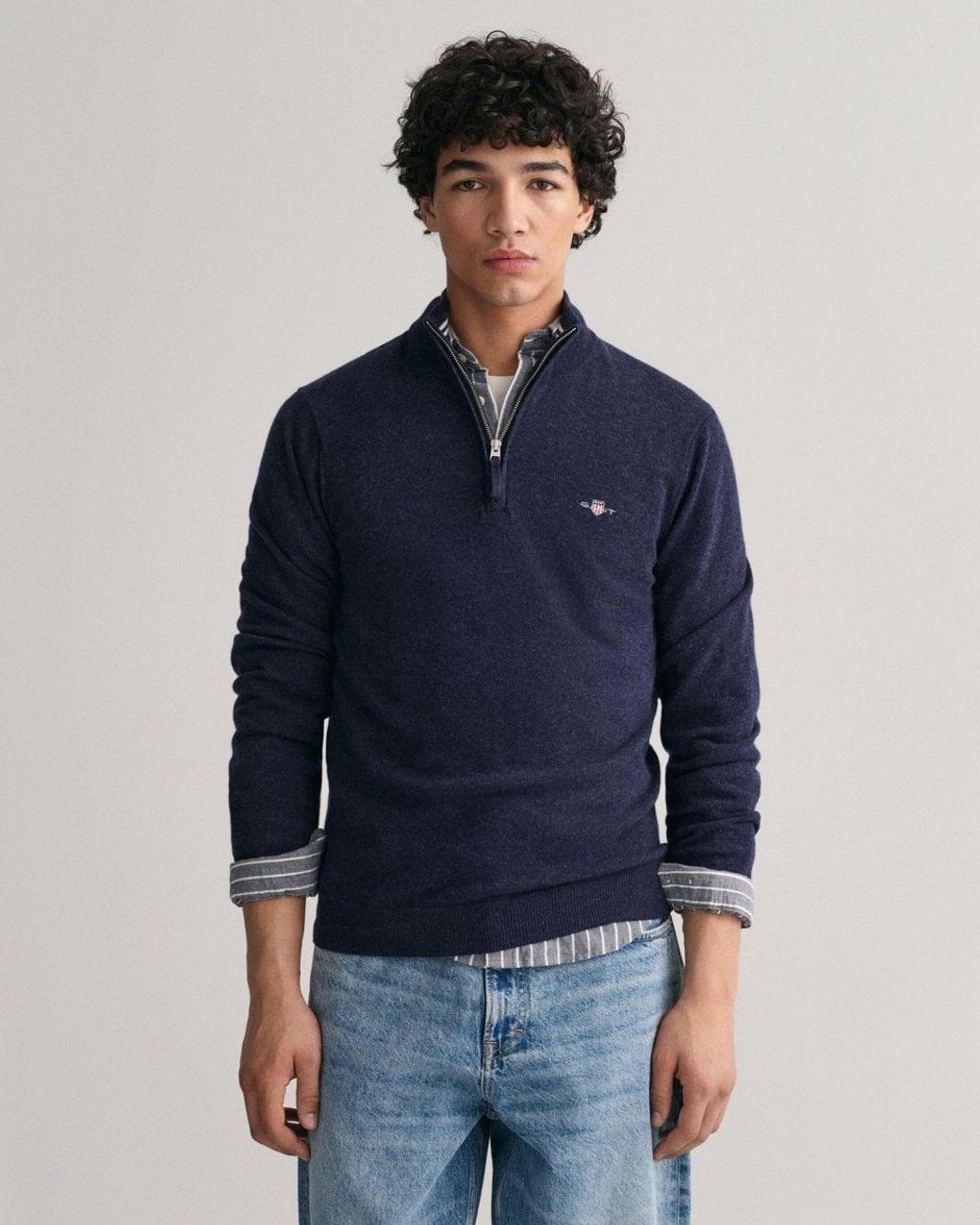 Gant Blue Superfine Lambswool Half Zip Cardigan for men