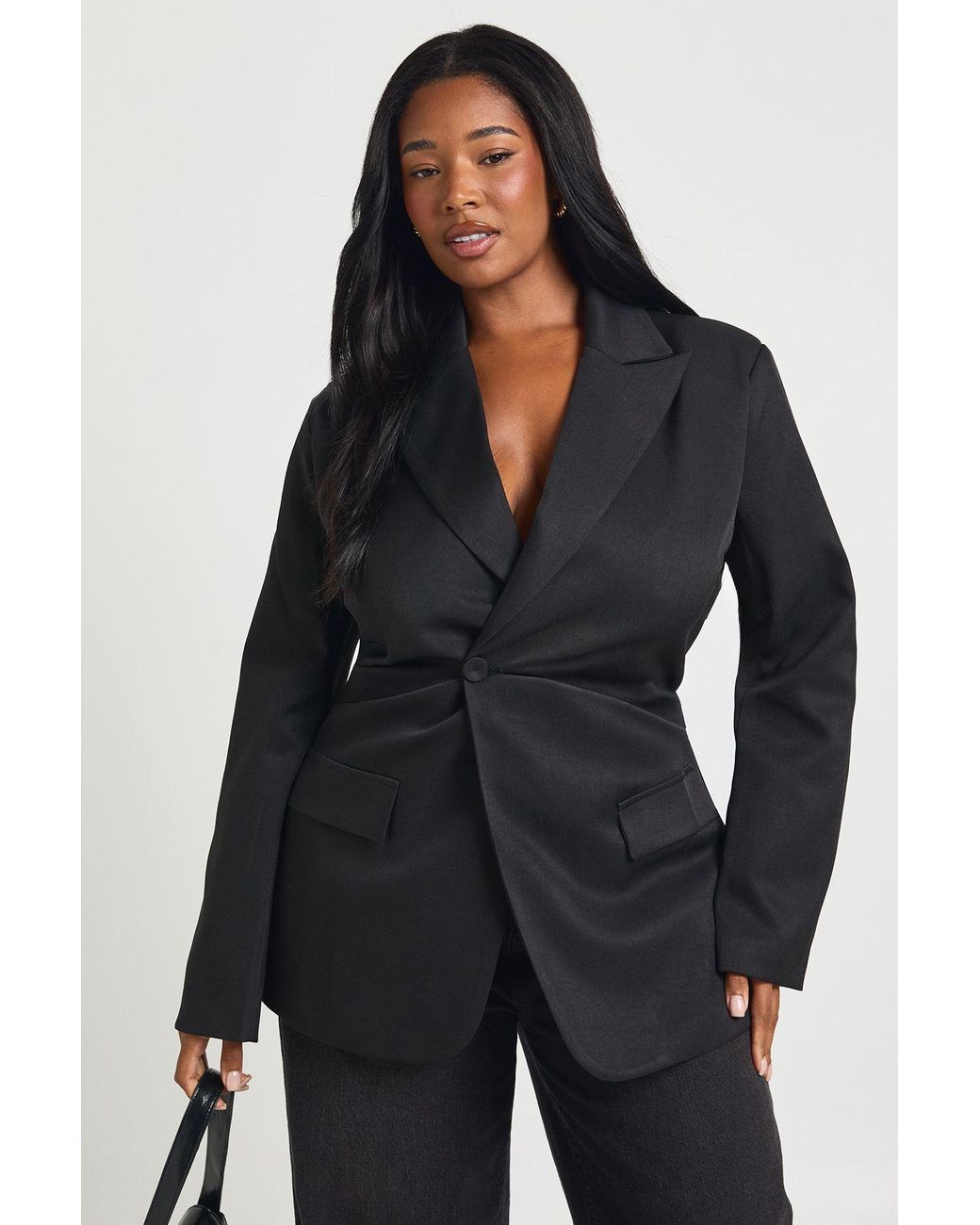 Boohoo Blue Plus Cinched Ruched Waist Blazer