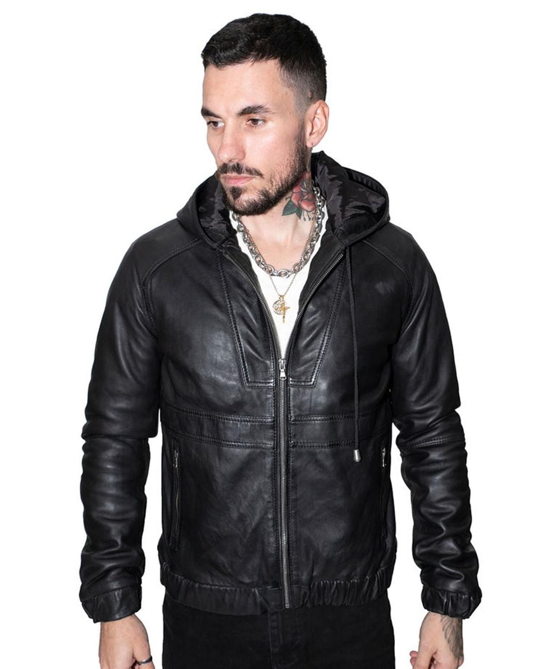 Infinity Leather Blue Casual Hooded Bomber Jacket-Odesa for men