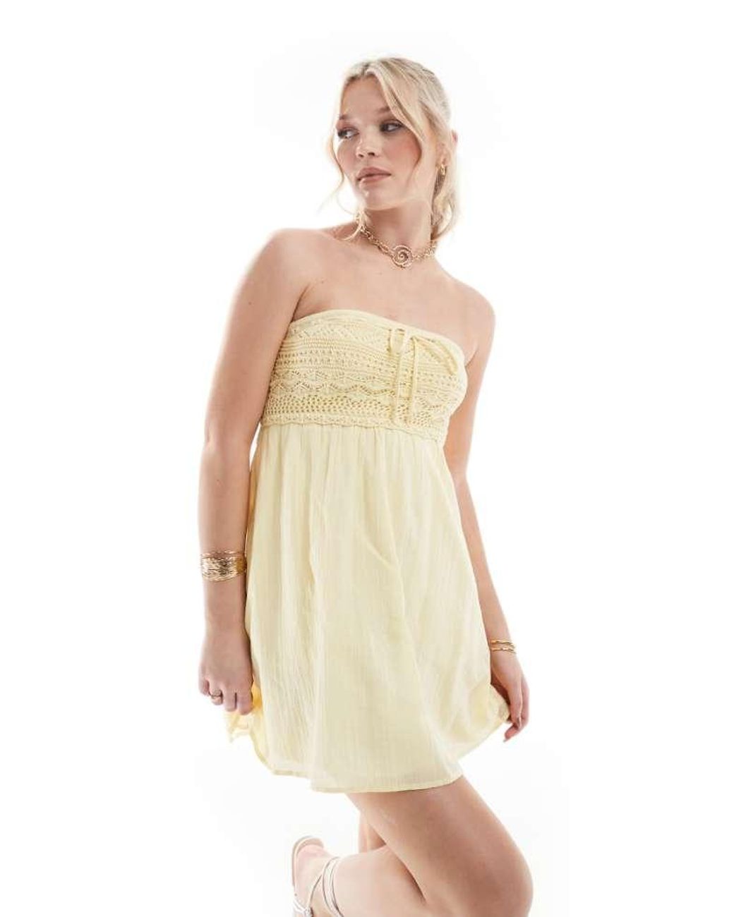 Hollister Natural Crochet Bandeau Mini Dress