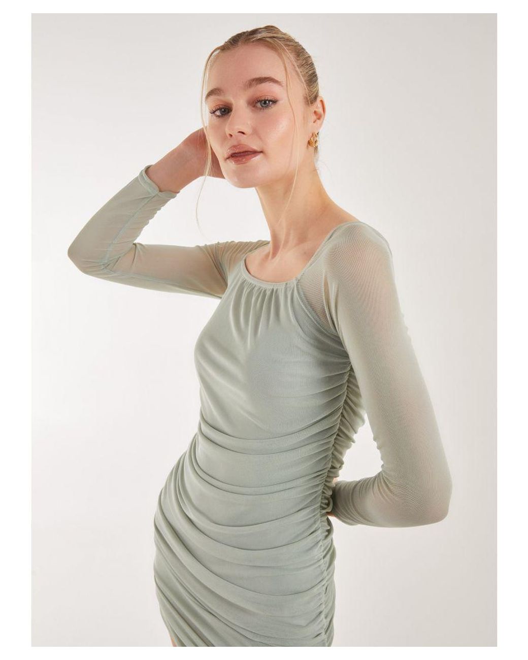 Pink Vanilla Green Mesh Sleeves Mini Dress