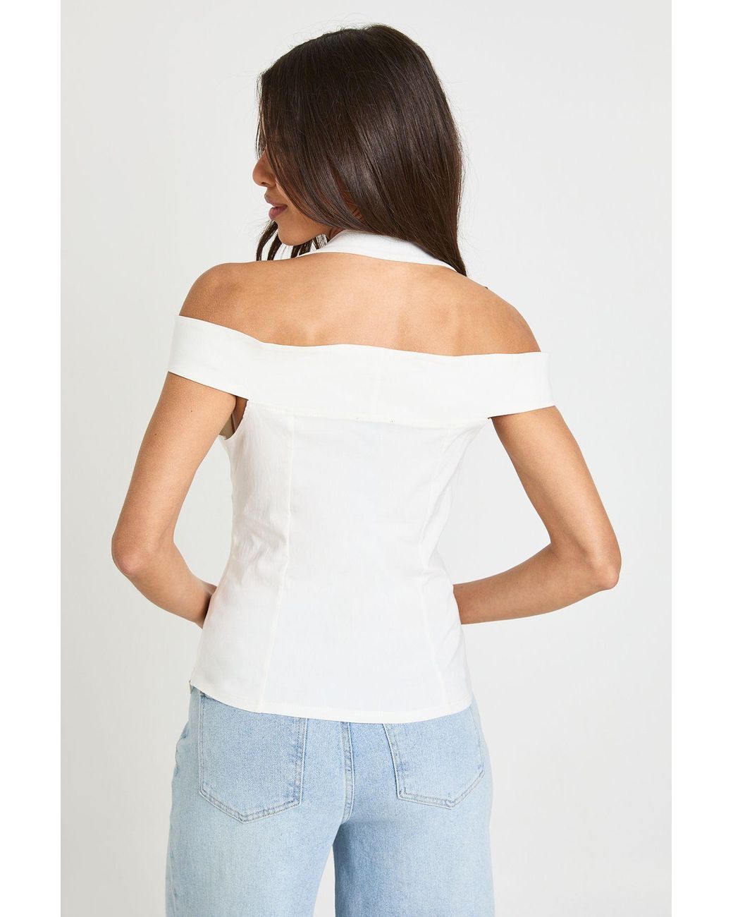 Boohoo White Bengaline Halterneck Off The Shoulder Corset Top