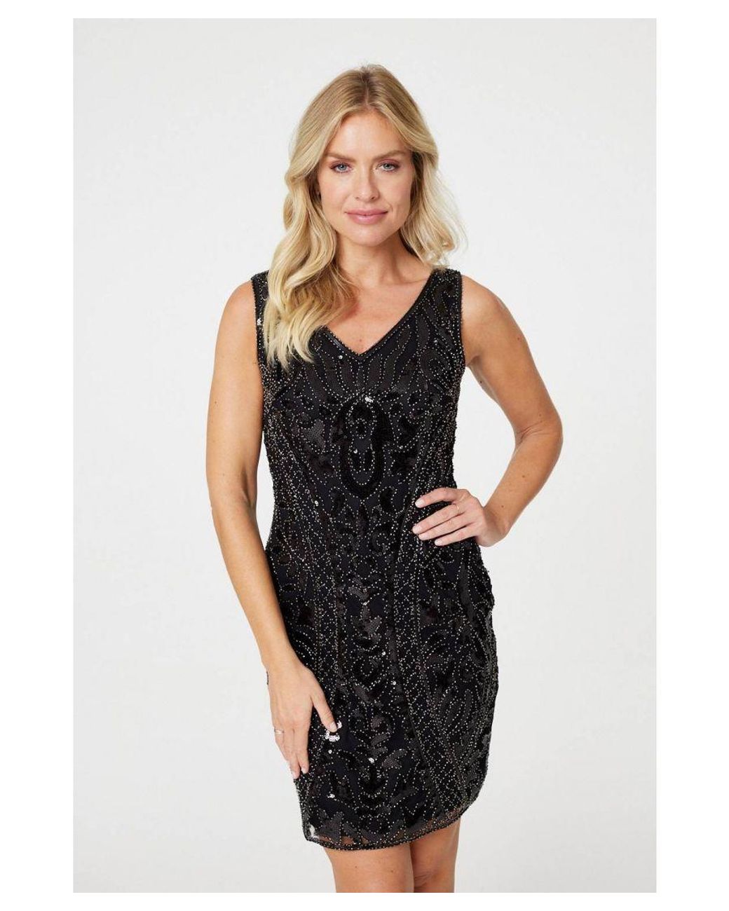 Izabel London Sequin V Back Mini Shift Dress in Black Lyst UK