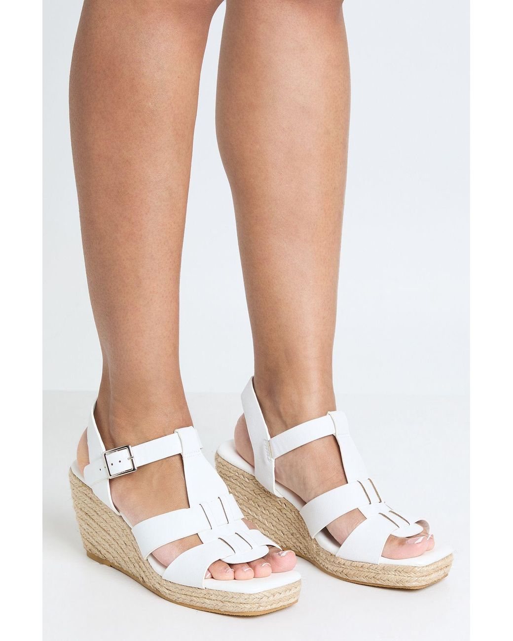 Boohoo White Extra Wide Fit T Bar Strappy Wedges