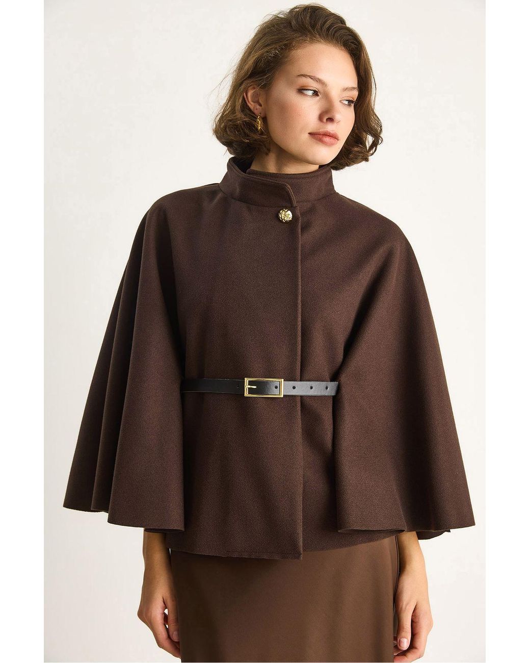 Bianco Lucci Brown Oversized Wool Blend Overcoat