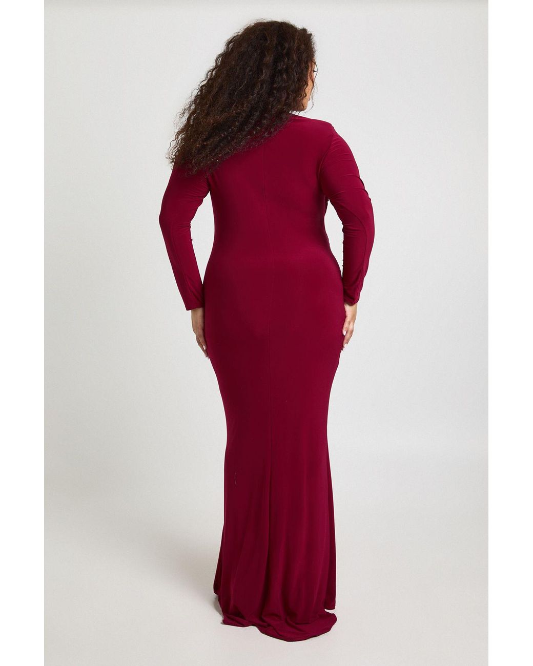 Boohoo Red Plus Twist Detail Long Sleeve Maxi Dress