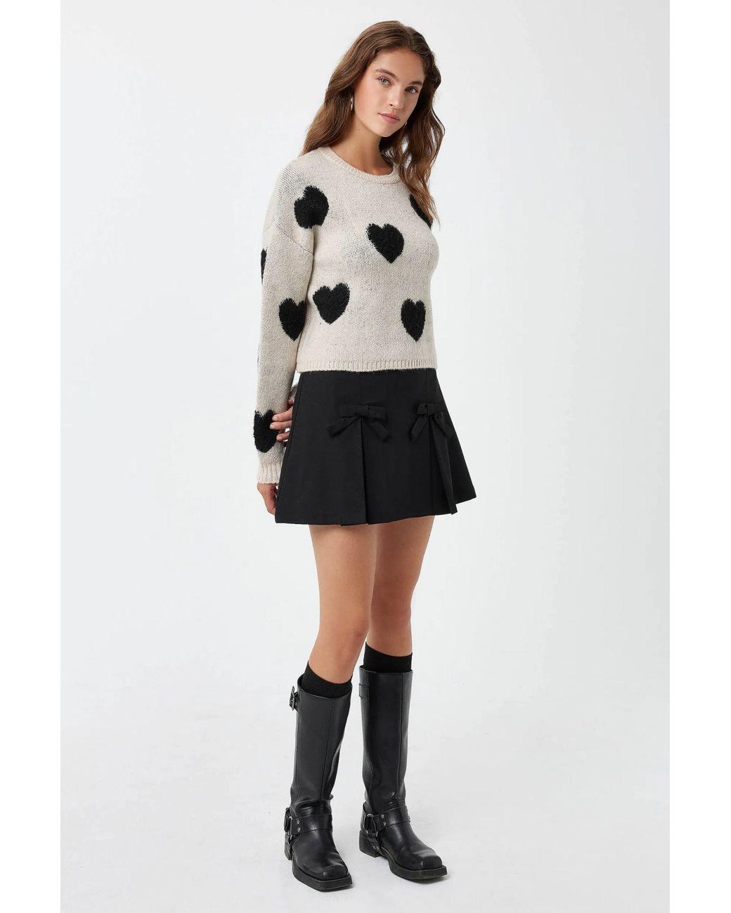 Hiccup Multicolor Heart Patterned Crew Neck Sweater
