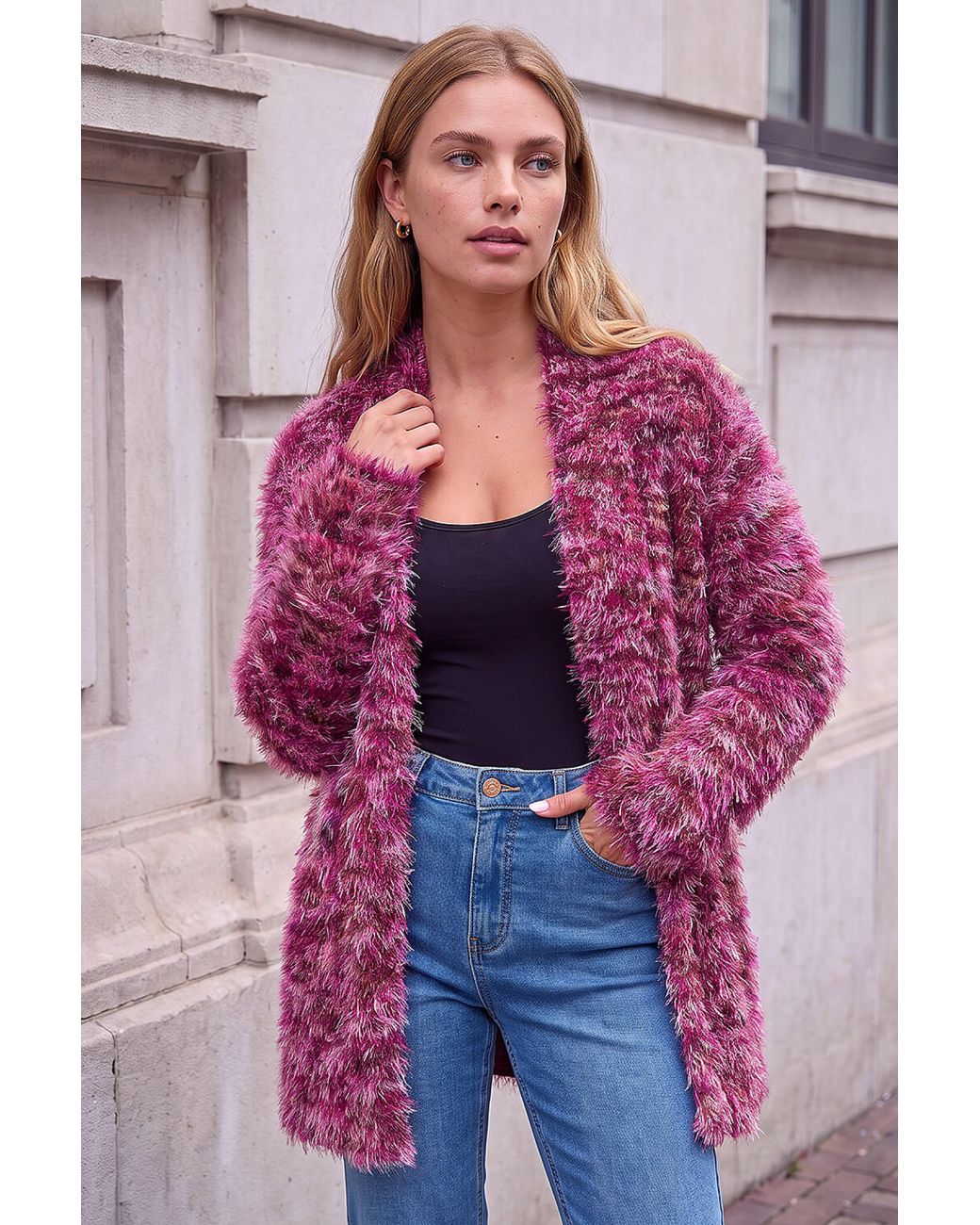 Roman Pink Fluffy Longline Cosy Cardigan