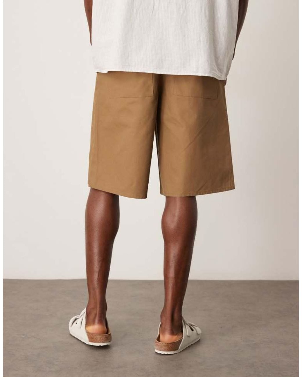 ASOS Natural Long Length Pleated Shorts for men