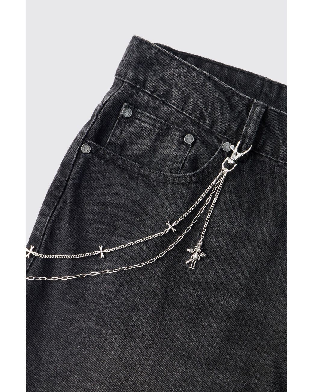 BoohooMAN Black Skull And Cross Jean Chain Iron for men