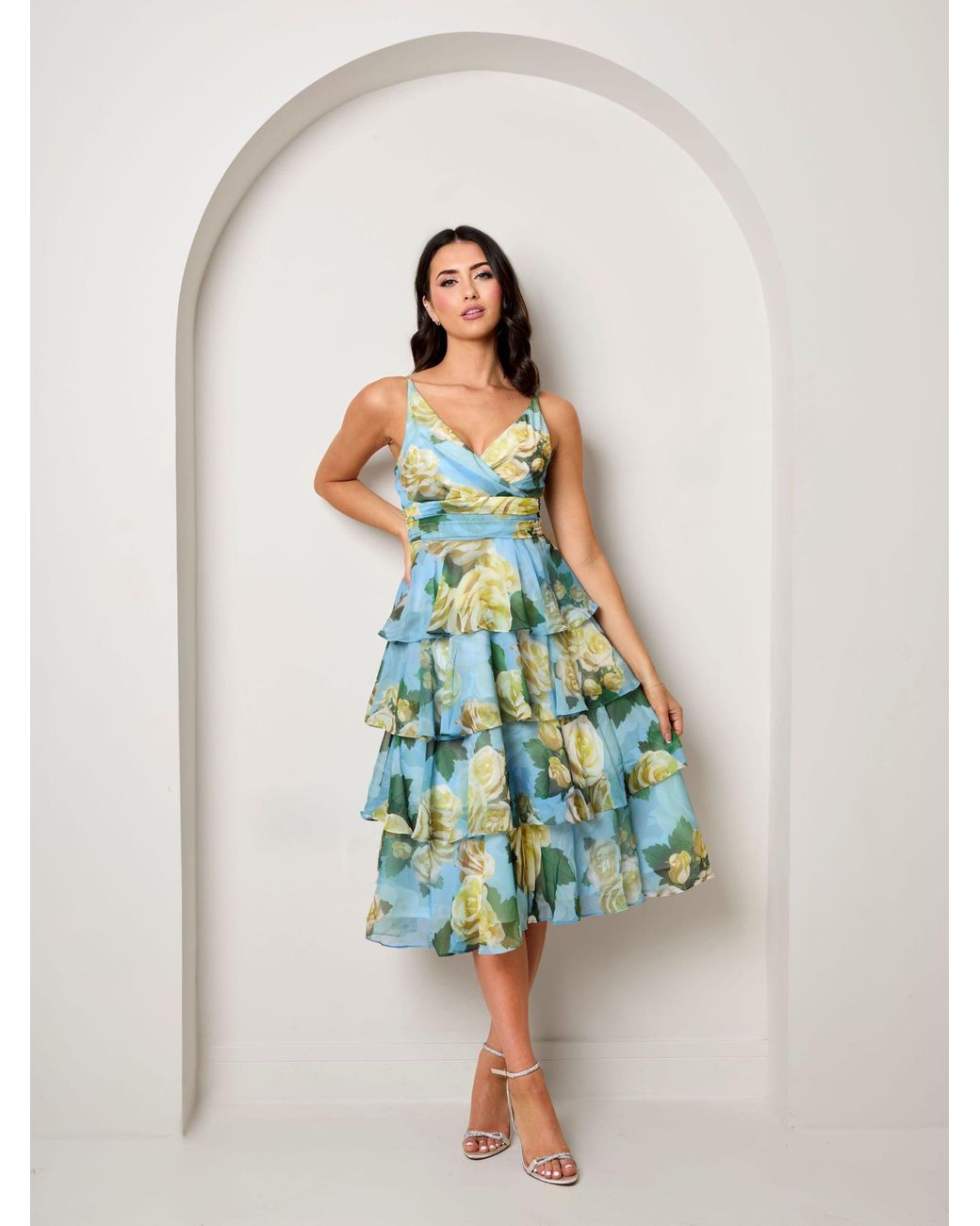 Chi Chi London Blue Sleeveless Floral Print Midi Dress